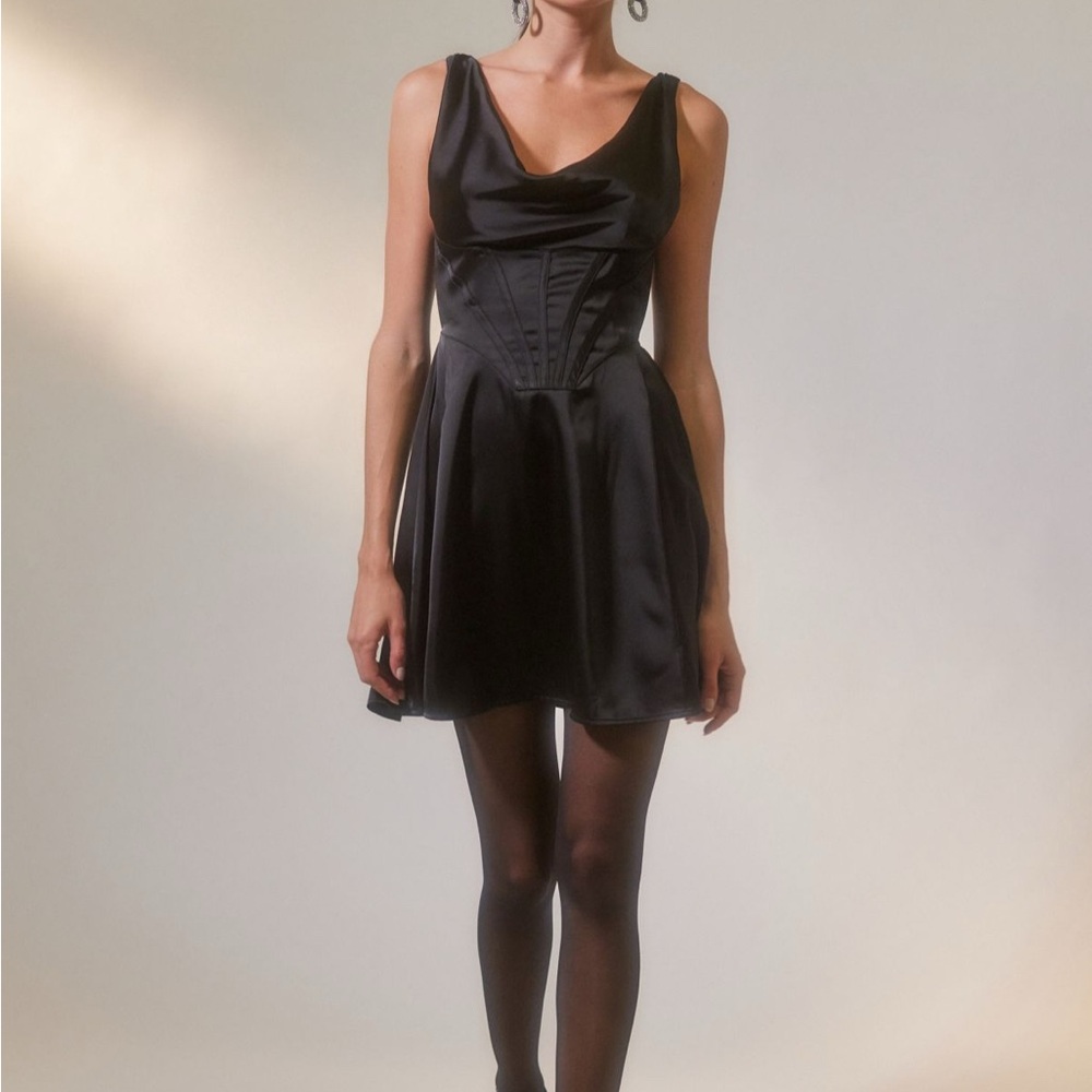 UO Black XS Helena Satin Corset Mini Dress